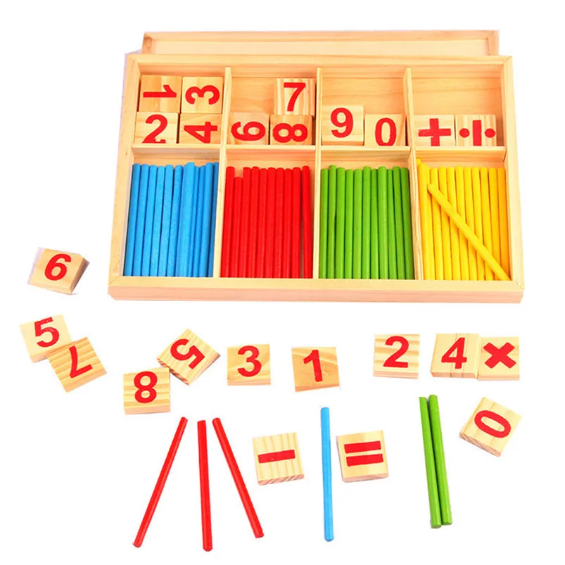 Wooden Number Cards and Counting Rods Set Bright Color Design for Kids Learning Math At Home Preschool Kindergarten Educational