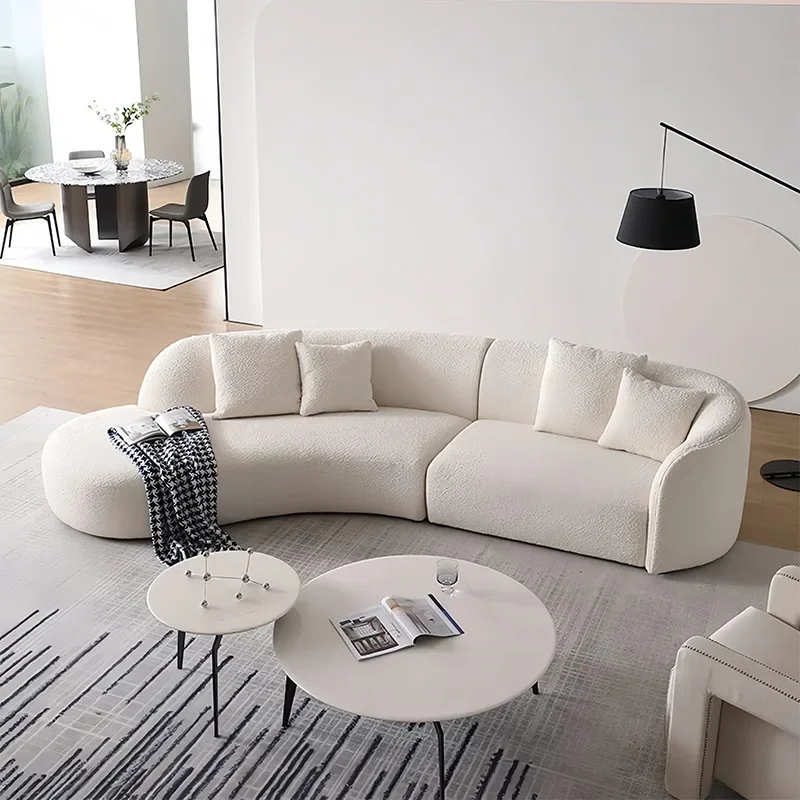 Sofa light luxury, fabric sofa, modern simplicity in the living room, cream wind special-shaped design, moon arc sofa