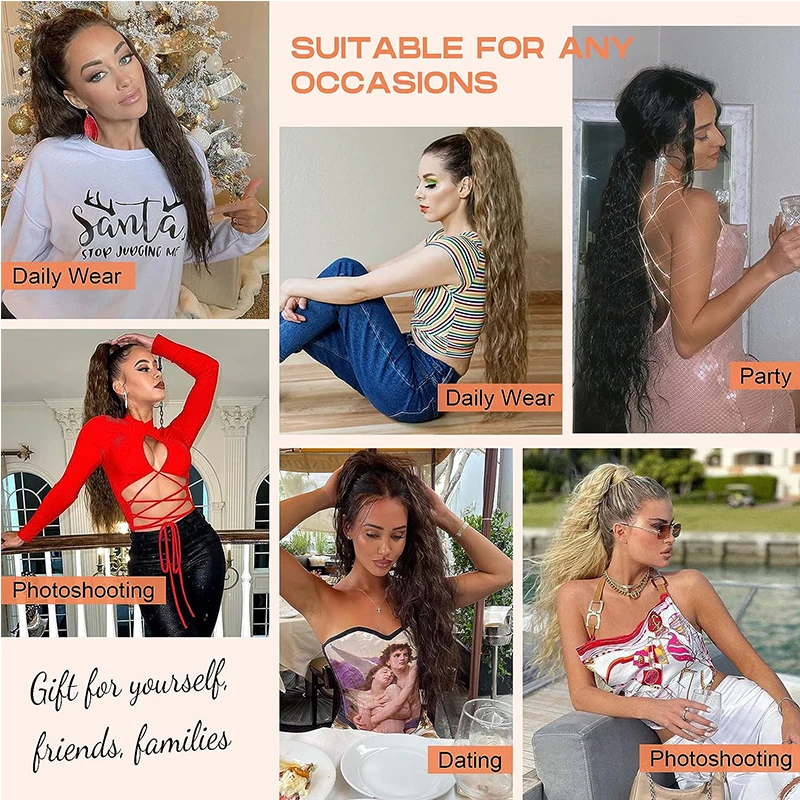 Extension de cheveux en fausse queue de cheval pour femmes, longue vague d\'eau, proximité Wstring, postiches en queue de cheval synthétique naturelle