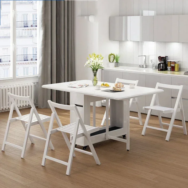

For Space Saving Wooden Folding Dining Table and Chairs Set, Wood and White, One Table and Four Chairs, 1.3m-0.8m-0.75m