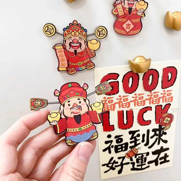 Fridge Magnet 3D God Cartoon Soft Magnetic Kitchen Fridge Decal Chinese New Year Message Board Refrigerator Stickers Home Decor