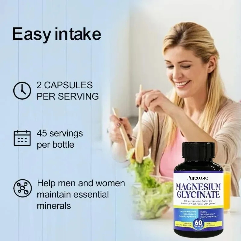 Magnesium Glycinate Capsules 1270mg High Absorption Pure Chelated -60 Capsule