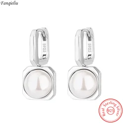 Fanqieliu High Quality Jewelry Real 925 Sterling Silver Square Pearl Drop Earrings For Women Trendy New FQL23116