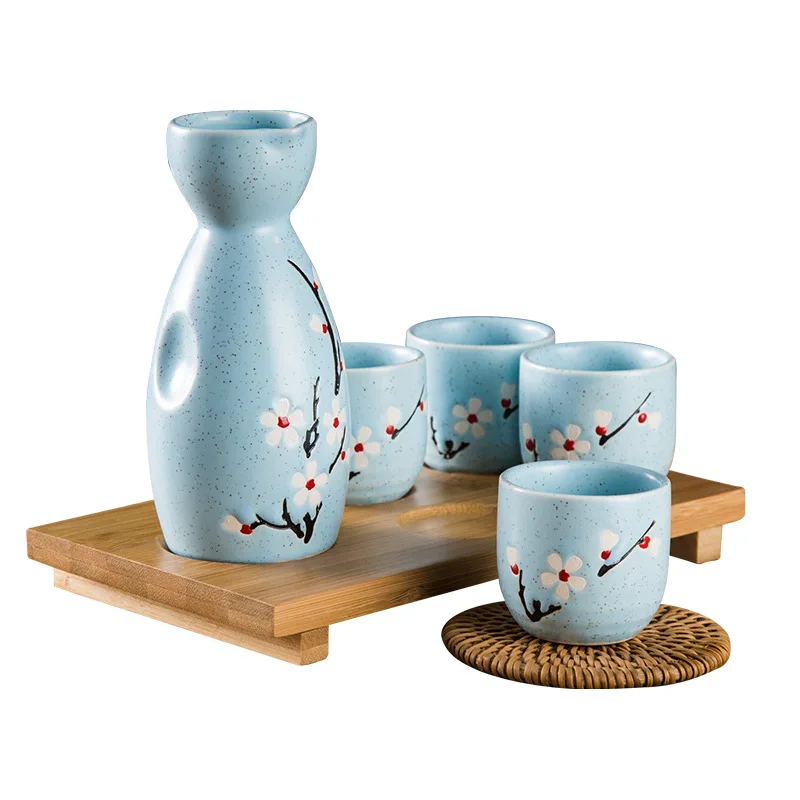 Japanese Sake Pot Wine Glasses Japanese Style Hand-painted Sake Utensils Four Cup Set Ceramic Wineware and Cups