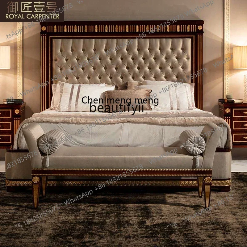 CC182French Bedroom Furniture Solid Wood Fabric Shoe Changing Stool Double Stool European Bedside Stool R
