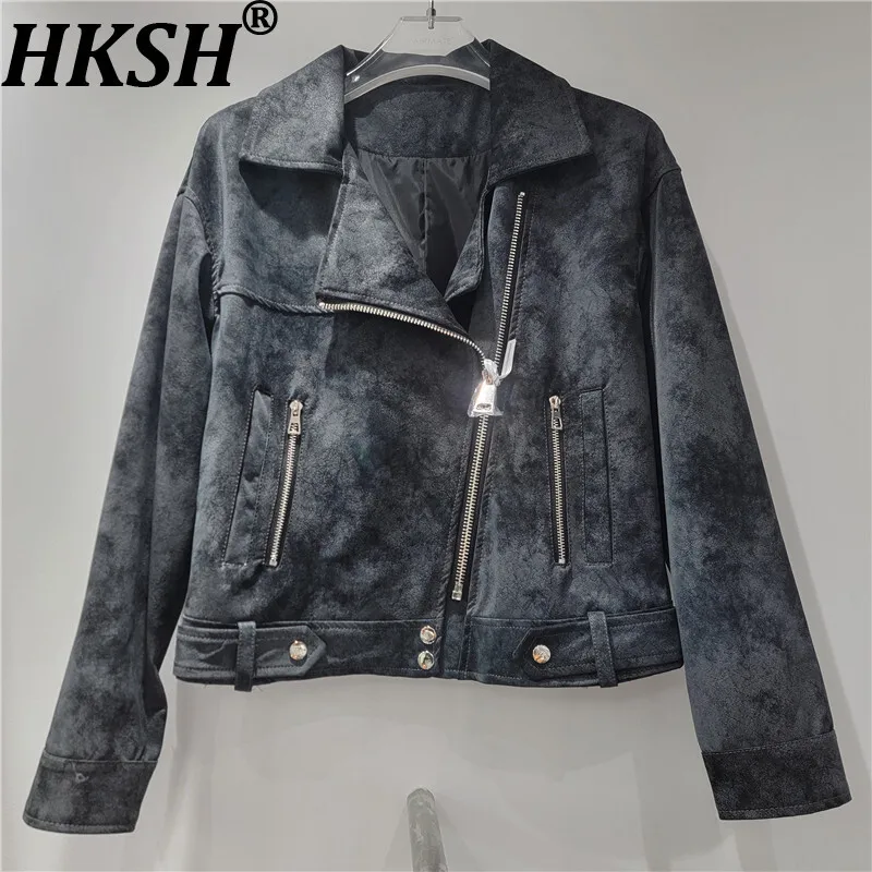 

HKSH Autumn Winter New Women American Vintage Trendy Motorcycle Short Jackets Fashion High Sense Versatile Chic Ins Coats HK8152