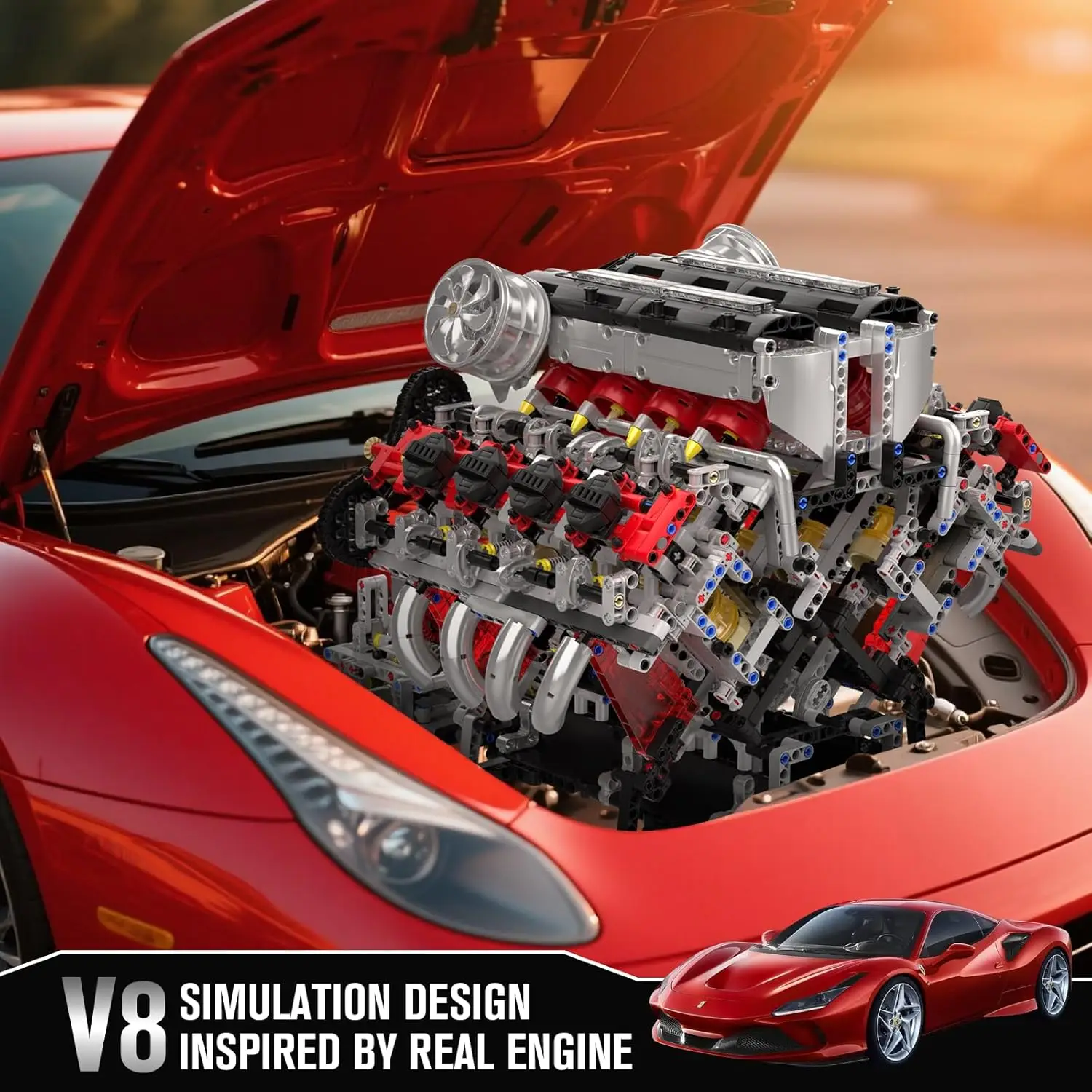 10130 V8 motormodelset die werkt, bouw je eigen auto's Verbrandingsbatterij/motorblokken sets, STEM speelgoedcadeau voor volwassenen vanaf 14 kinderen