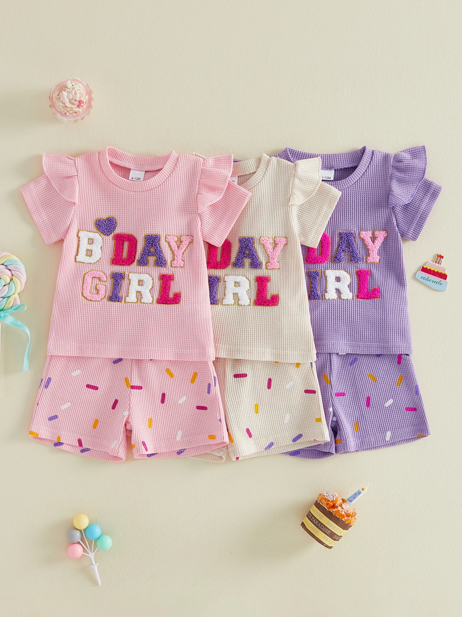 

Toddler Girl 2-Piece Birthday Outfit Set with Short Sleeve Letter Embroidered Top and Shorts Summer Clothes for Baby Girls