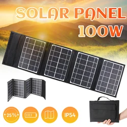 Foldable Fast Charge Solar Panel Charger USB Output 5V 100W Waterproof Backpack Mobile Power Bank for Phone Battery Solar Cells