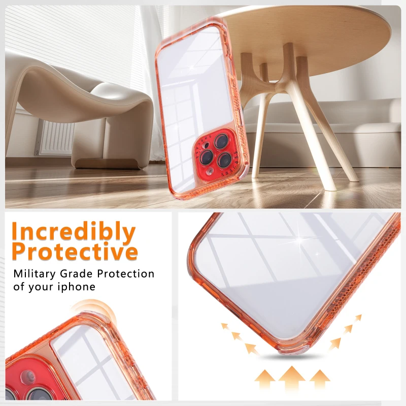 Luxury Hard PC Solid Color Borders+Transparent Soft TPU 3-in-1 Phone Case For iPhone 16 Pro Max E 14 13 15 Pro Max Bumper Cover