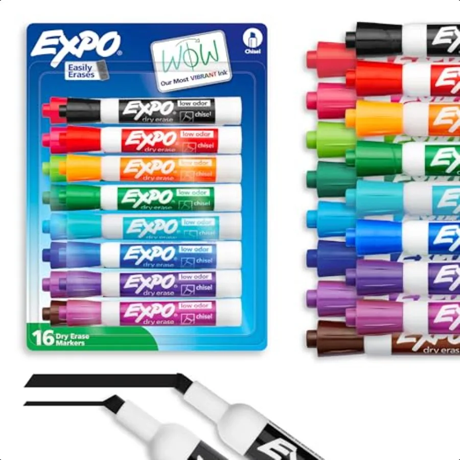

Low Odor Dry Erase Markers Assorted Colors Chisel Tip Pack of 16