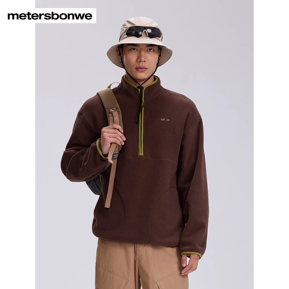 Metersbonwe-Maglione girocollo in pile con colletto rialzato semiaperto da donna Color Clash Abbigliamento casual morbido e confortevole. Autunno