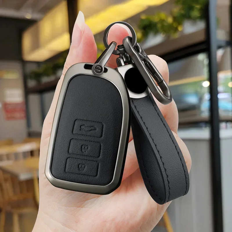 Leather Car Key Cover For Toyota Corolla Rav4 Camry 70 CHR Prado 150 Highlander Key Case Holder Accessories Fob 3 Buttons