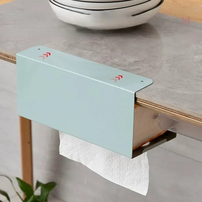 Tissue Box Under Cabinet Paper Towel Holder Multi-functional Iron Strong Load-bearing Paper Towel Rack Desk Kitchen Accessories