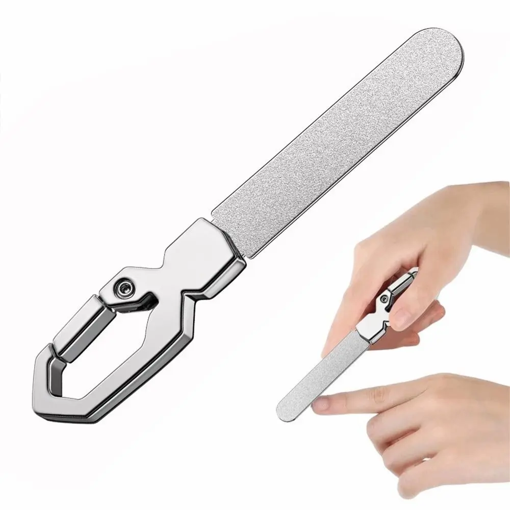 Dubbelzijdige nagelvijlen roestvrij staal met sleutelhanger haak nagels polijstvijl strip dikke nagelverzorgingshulpmiddelen