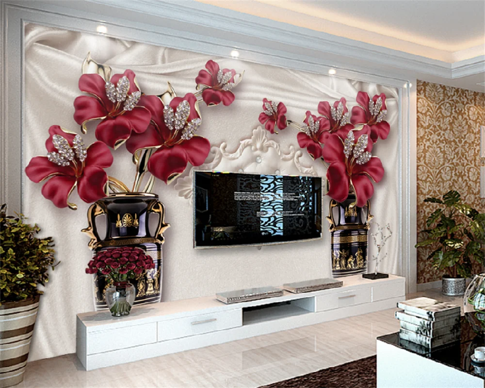 Custom wallpaper atmosphere noble European jewelry flowers luxury living room TV sofa background wall mural decorative painting