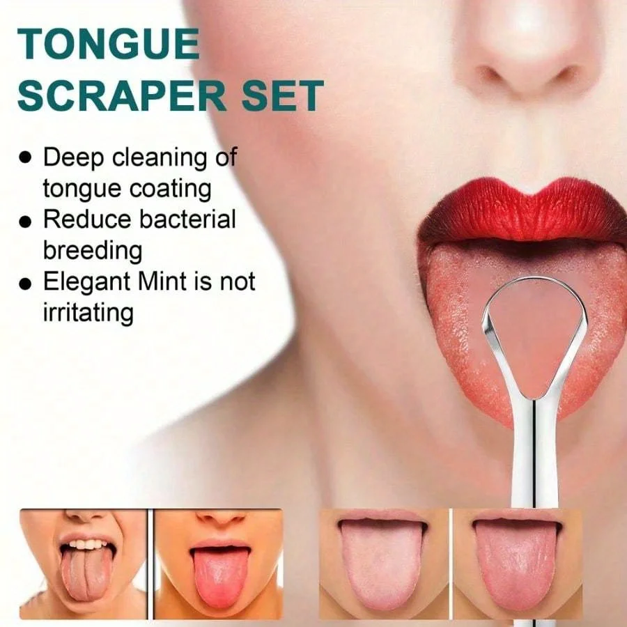 3pcs Set Hypoallergenic Stainless Steel Tongue Scraper with Ergonomic Handle Fresh Breath Oral Care Tool Easy to Use for Adults