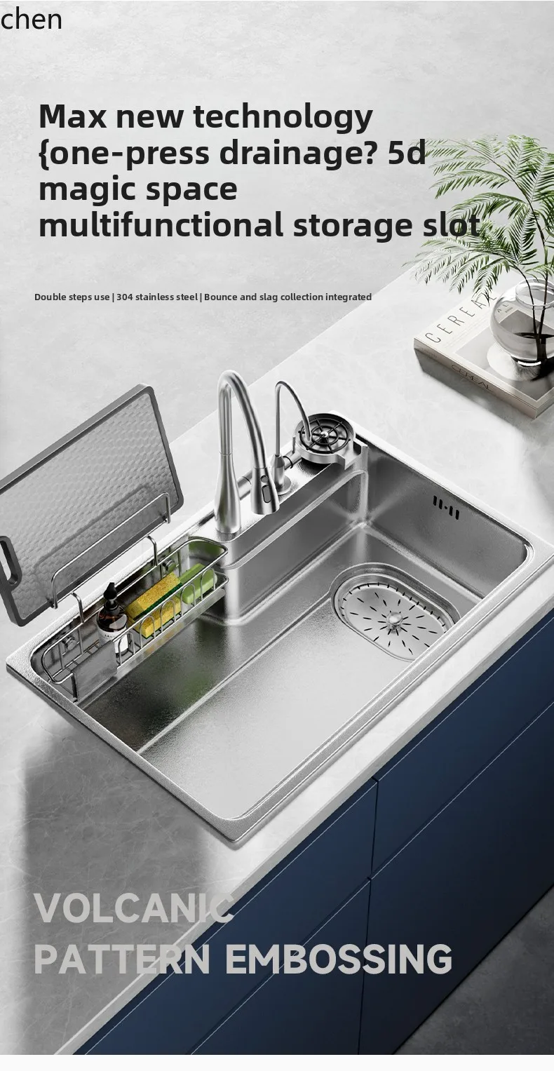 Stainless Steel Kitchen Sink Vegetable Washing Basin Single Slot Dishwashing Sink Thickened Undermount Sink for Home Use