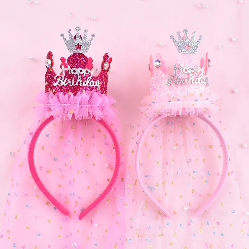 6pcs Birthday Hat Headband, Tulle Conical Caps Merry Christmas Hat Headband Birthday Sequins Mini Santa Hat Birthday Decorations
