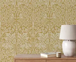 Natural Brer Rabbit Peel and Stick Wallpaper, Yellow Color Wall Paper Mural, Vintage Botanical Wall Mural Paper, Wall Art Deco