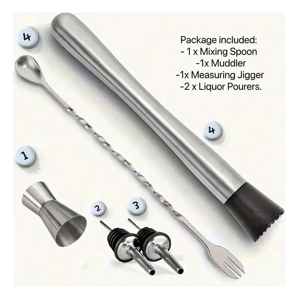 

5pcs Cocktail Shaker Set Bartender Kit,Professional Bar Set, Jigger,Mixer Spoon, Muddler, Liquor Pourers Bar Accessories Home,,