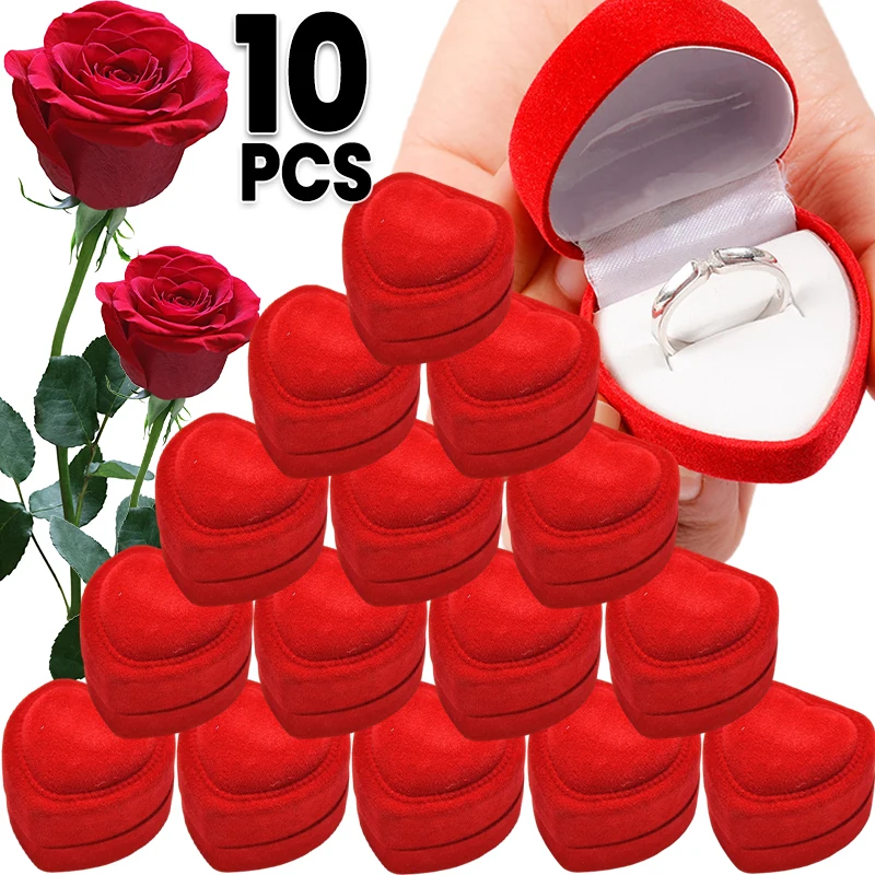 

Романтическая красная форма сердца, флокированные коробки для колец, бархатная коробка для свадьбы, помолвки, ювелирных изделий, коробка для хранения подарков на день Святого Валентина