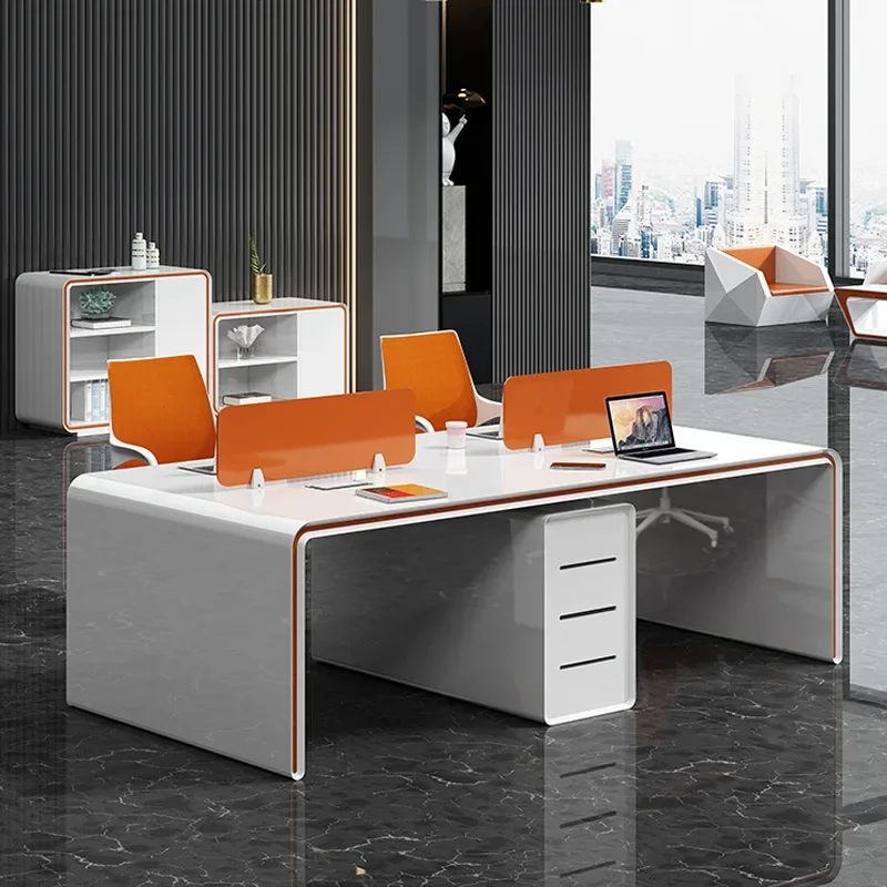 White desk paint simple modern staff work card position screen staff computer table and chair combination