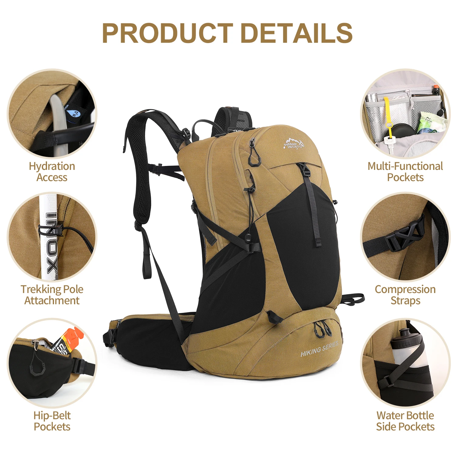 Bergsteigerrucksack 35 Liter Herren und Damen Outdoor-Sporttasche Wasserdicht Camping Wandern Regen – Detail 2
