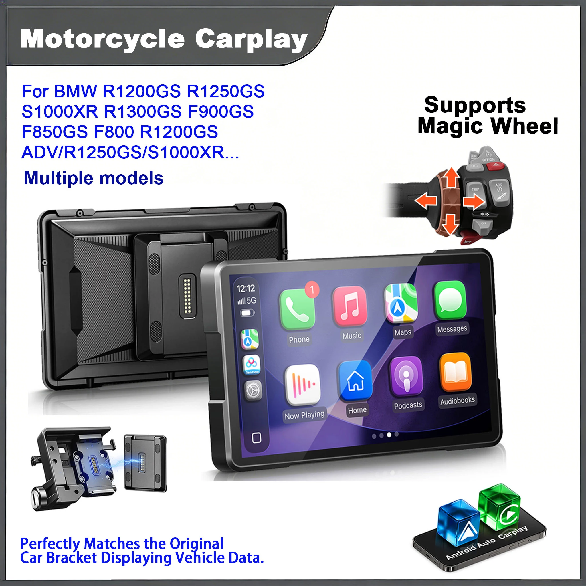 6-7 inch Motorcycle CarPlay Android Smart Display Portable GPS Navigation Dashboard Accessory for BMW R1200GS R1250GS S1000XR