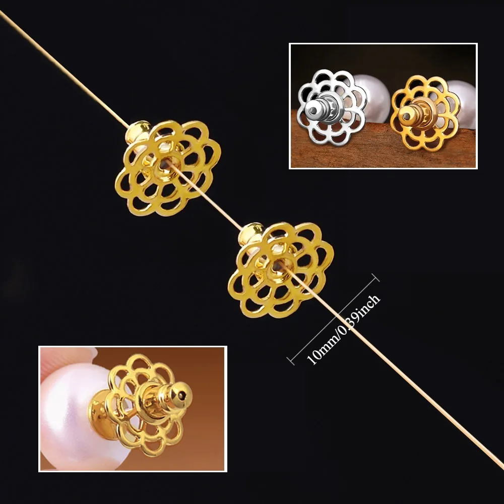 4 Stück schwere Blumen-Ohrringe mit Rückseitenabdeckung, fester Ohrringhalter, Ohrstecker-Fixierer, Anti-Durchhängen-Ohrring-Heber, Anti-Verlust-Schutz – Detail 6