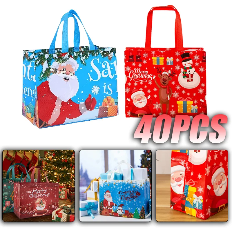 Torby na prezenty świąteczne Santa Elk Snowflake Tote Bag Torby na prezenty dla dzieci Zagęszczona włóknina Wodoodporna torba Dekoracja świąteczna