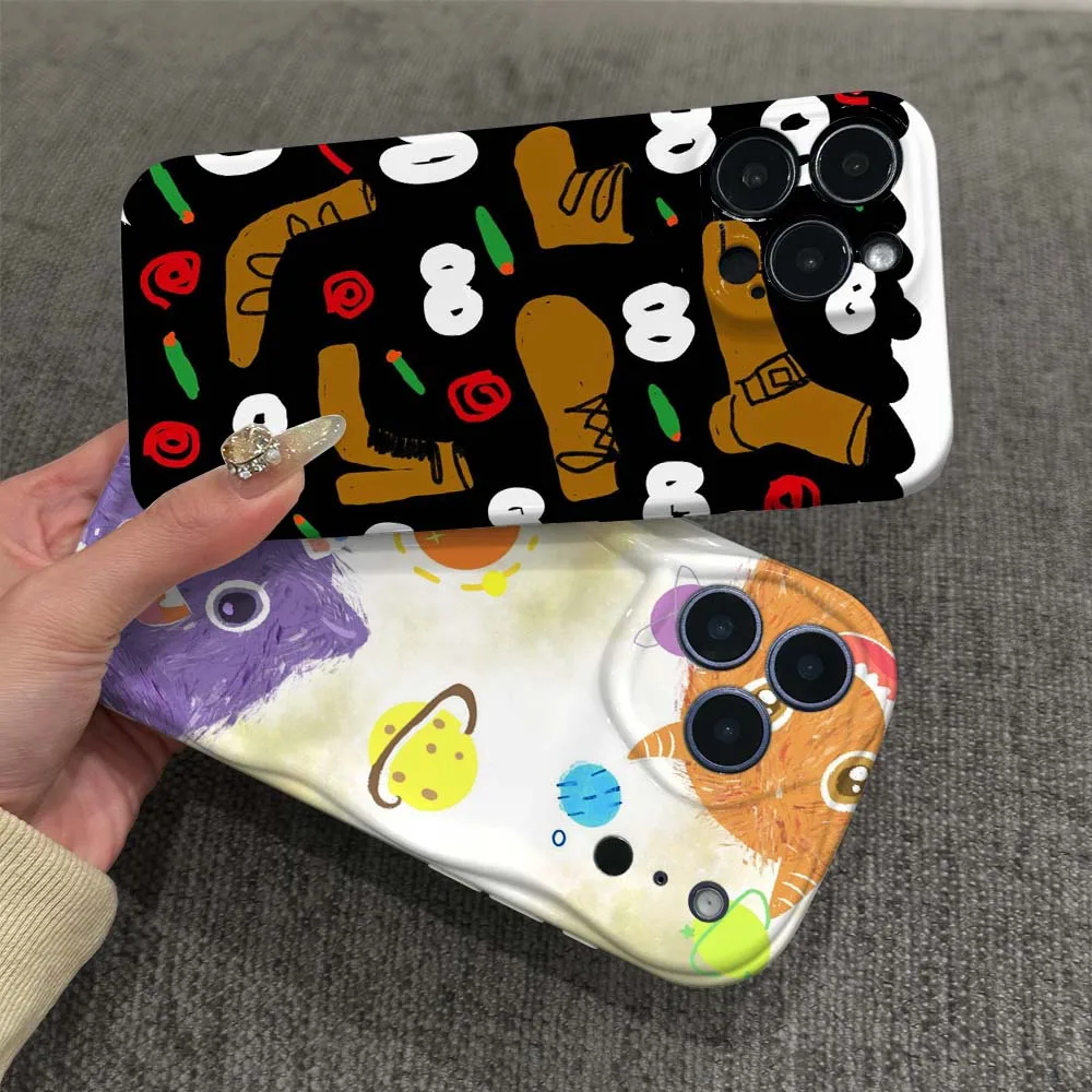 

Cartoon Monster Space Pattern Phone Case For Apple iPhone 8 7 11 12 13 14 15 16 17 16E SE X XS Plus Pro Max 2022 Wave Oil Film