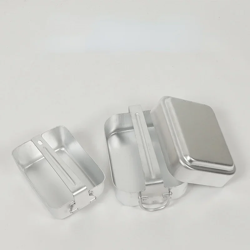 Outdoor Aluminum Camping Cookware Set with Lid Army Style Canteen Lunch Box Food Container for Hiking Picnic Cooking Gear