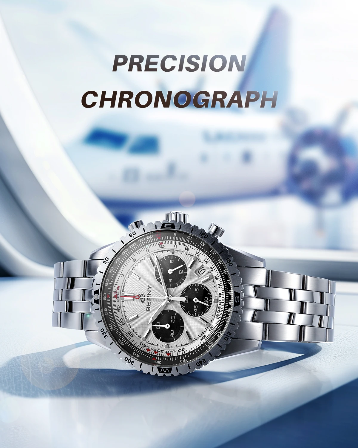 BERNY Chronograph-Uhren für Herren, Luftfahrt-Multifunktions-Quarz-Herrenuhr, Datum, Saphirglas, superleuchtende Luxus-Armbanduhr – Detail 1