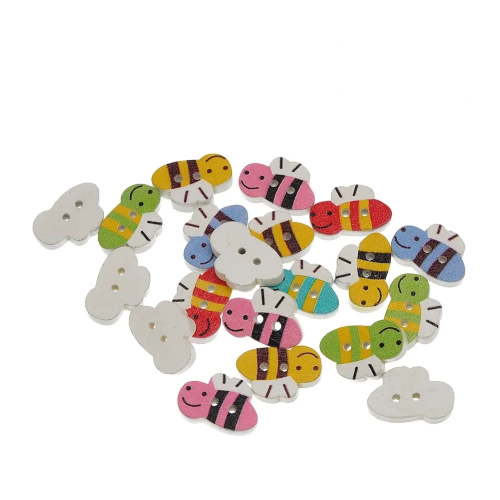 

100Pcs Wooden Bee Buttons Colorful Durable for Sewing Craft Scrapbooking Wedding Decoration Gifts Wooden Bee Button