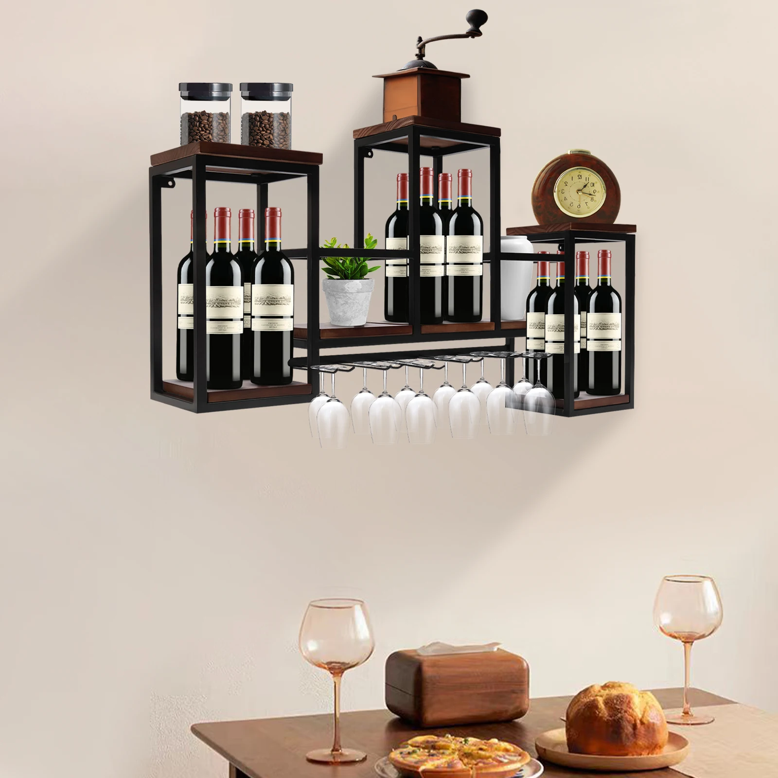 Wine Rack Metal + Wood Dining Room Restaurant Bar Wall Mounted Bottle Rack Wall Wine Rack Wood Metal Vintage Wine Rack Wall Wood