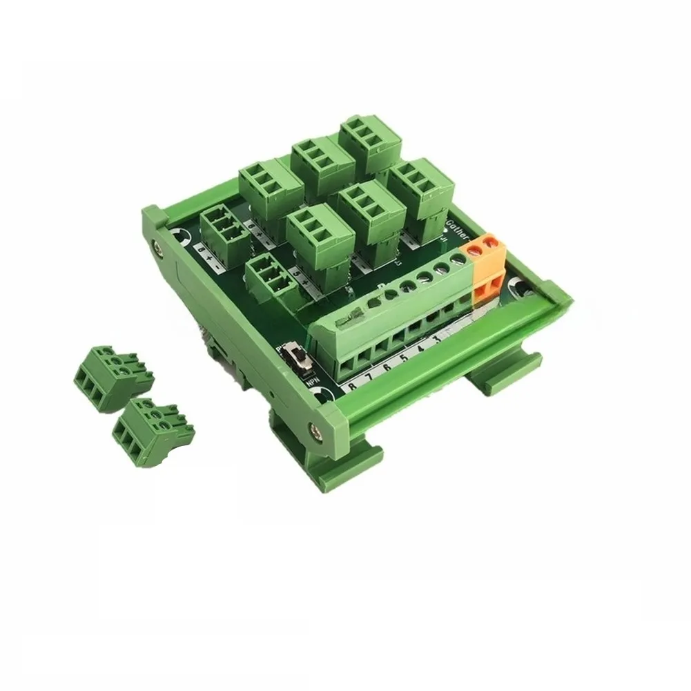 3 Wire 8 Channel Terminal Block for proximity Sensors with LED Indicator NPN for pnp Compatibility Compact Green Design