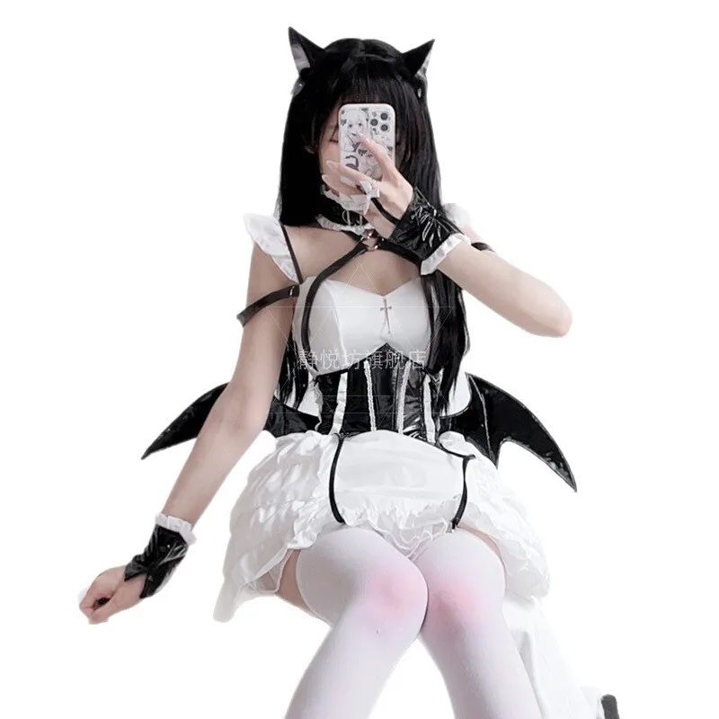 هالوين زي خادمة الزي الكبار الظلام القوطية مثير الشيطان الصغير موحدة إغراء دور اللعب الخفافيش ازياء #5