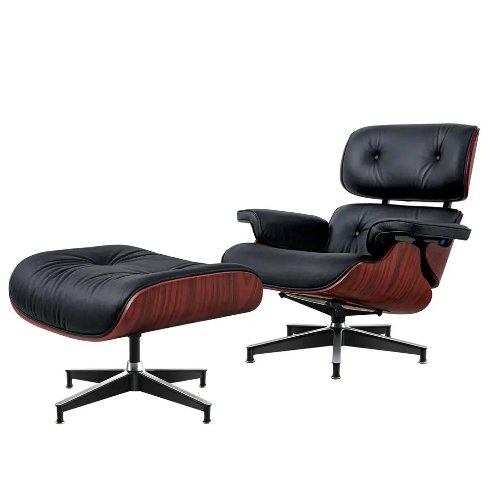 Living Room Top Grain Full Genuine Leather Lounge chair Furniture Swivel Armchair with Stool Ottoman US STOCK