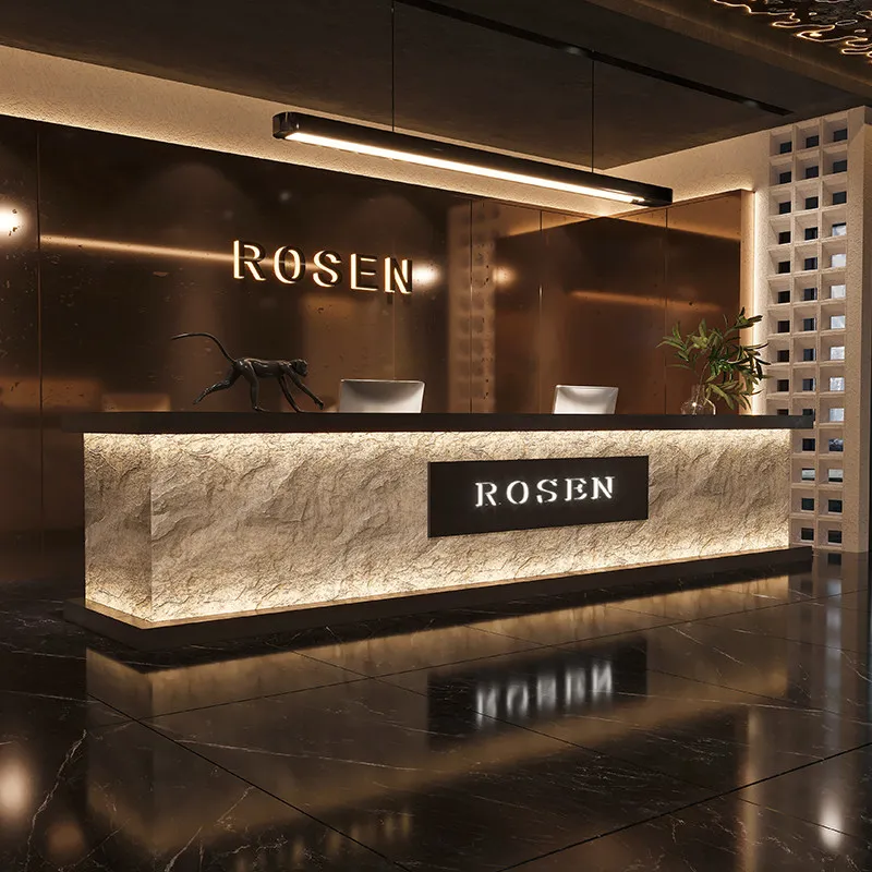 Checkout Boutique Reception Desks Counter Modern Wood Clothing Reception Desk Business Weight Empfangs Theke Office Furniture