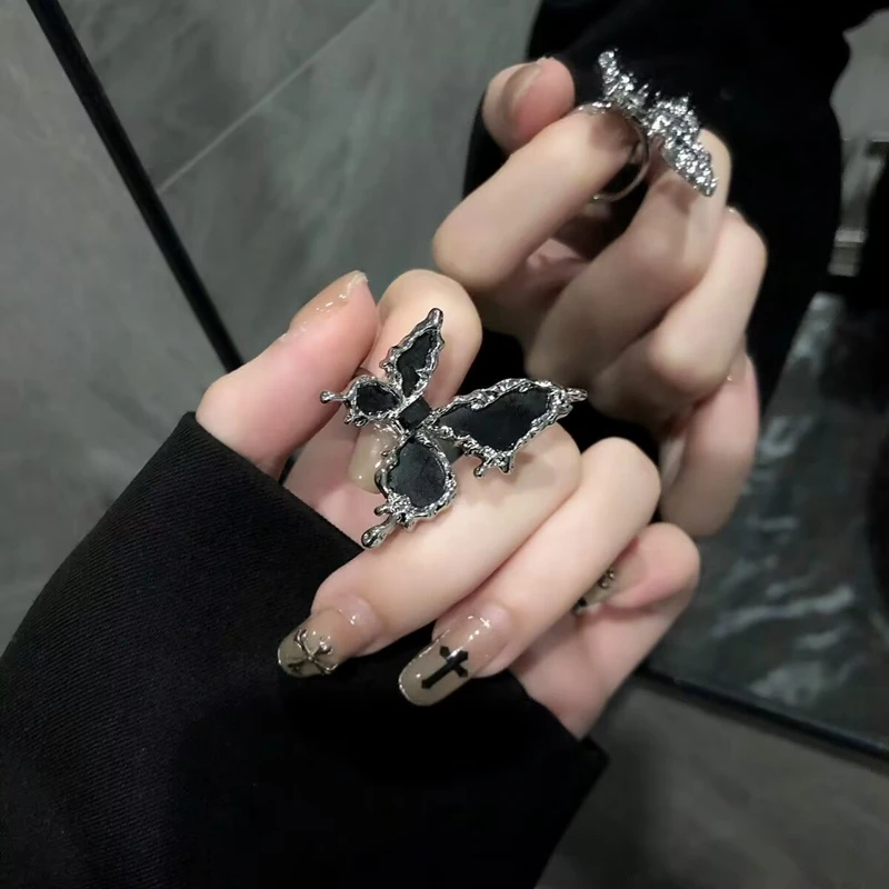 

Black large butterfly rings jewelry for nail photography luxury Nail charms for art decorations Manicure shooting background pro