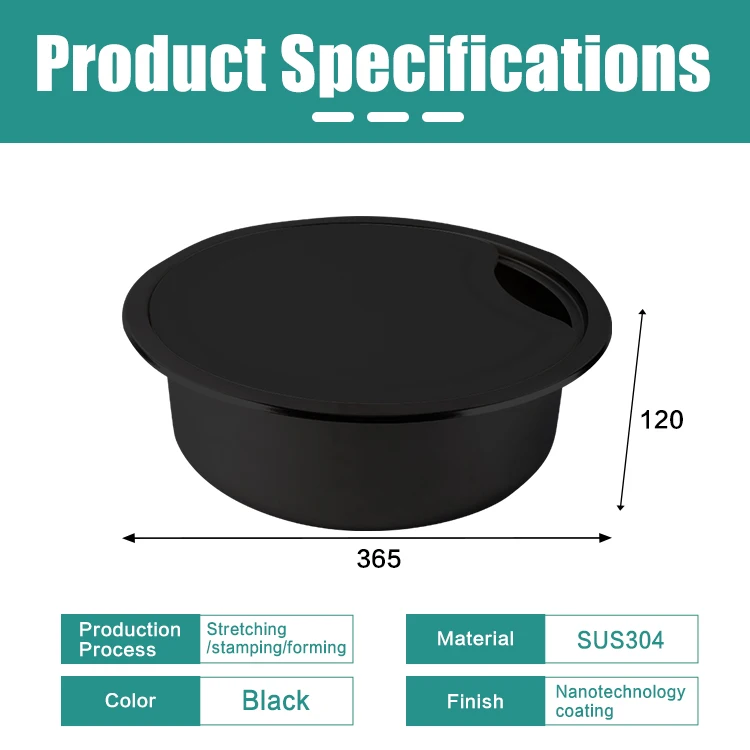 Round Black SS304 RV Kitchen Sink Single Bowl for RV Caravan Camper Yacht Boat