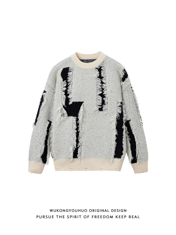 

Casual Sle Men's And Women's round Ne Knitted Sweater Hole Design High Street Sle Loose Fit Autumn Season Polyester Blend