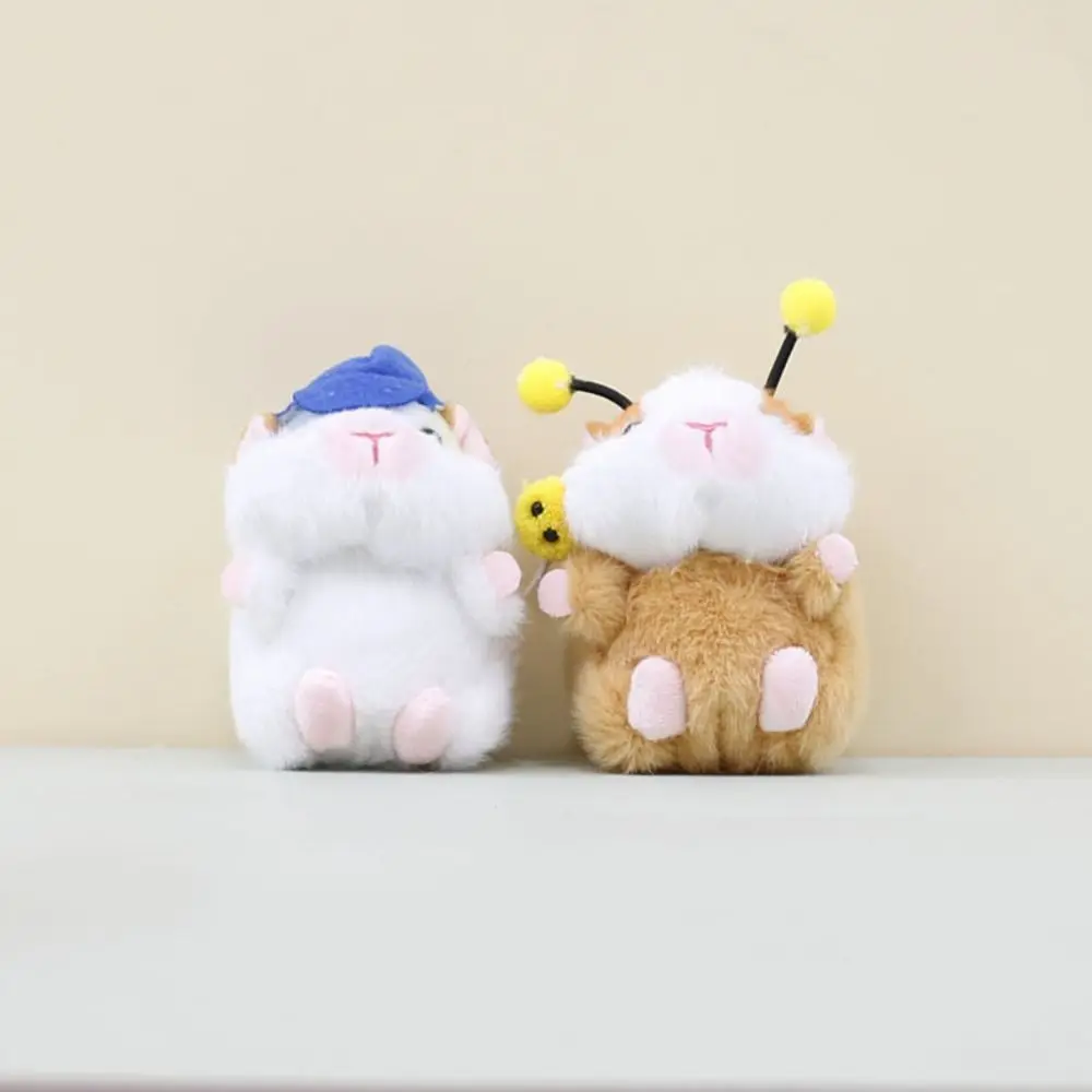 Stuffed Animal Guinea Pig Keychain Cartoon Bee Guinea Pig Keyring Interactive Hat Hamster Pendant Backpack Decor