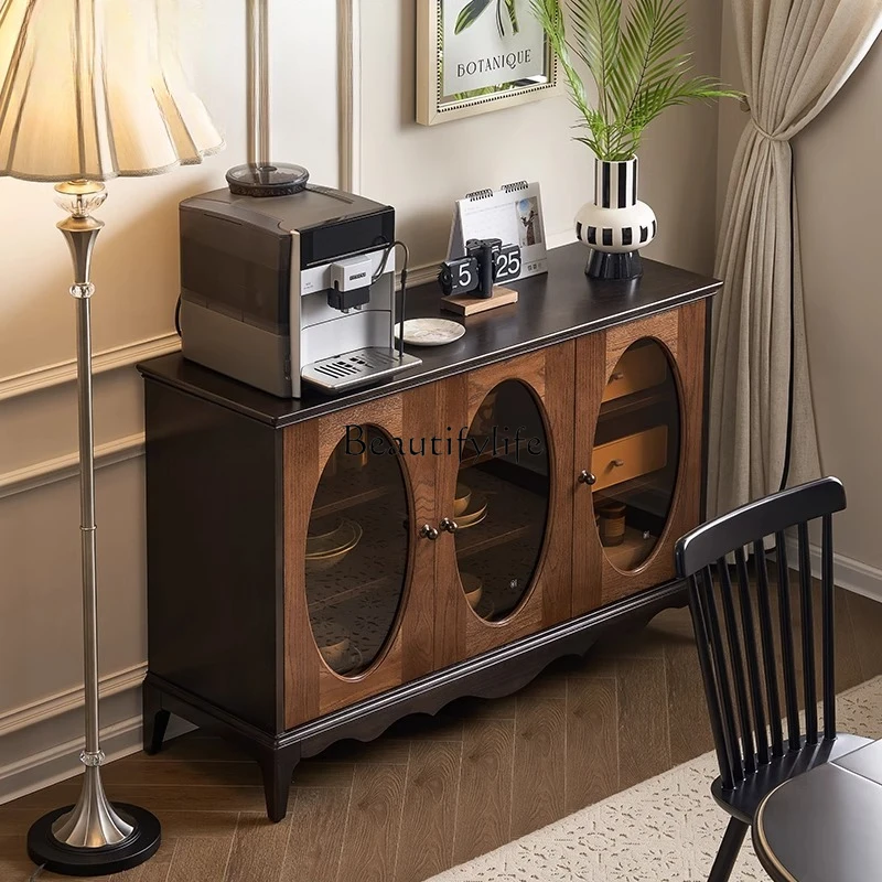 

02 Retro solid wood dining side cabinet, living room wall storage medium antique storage cabinet