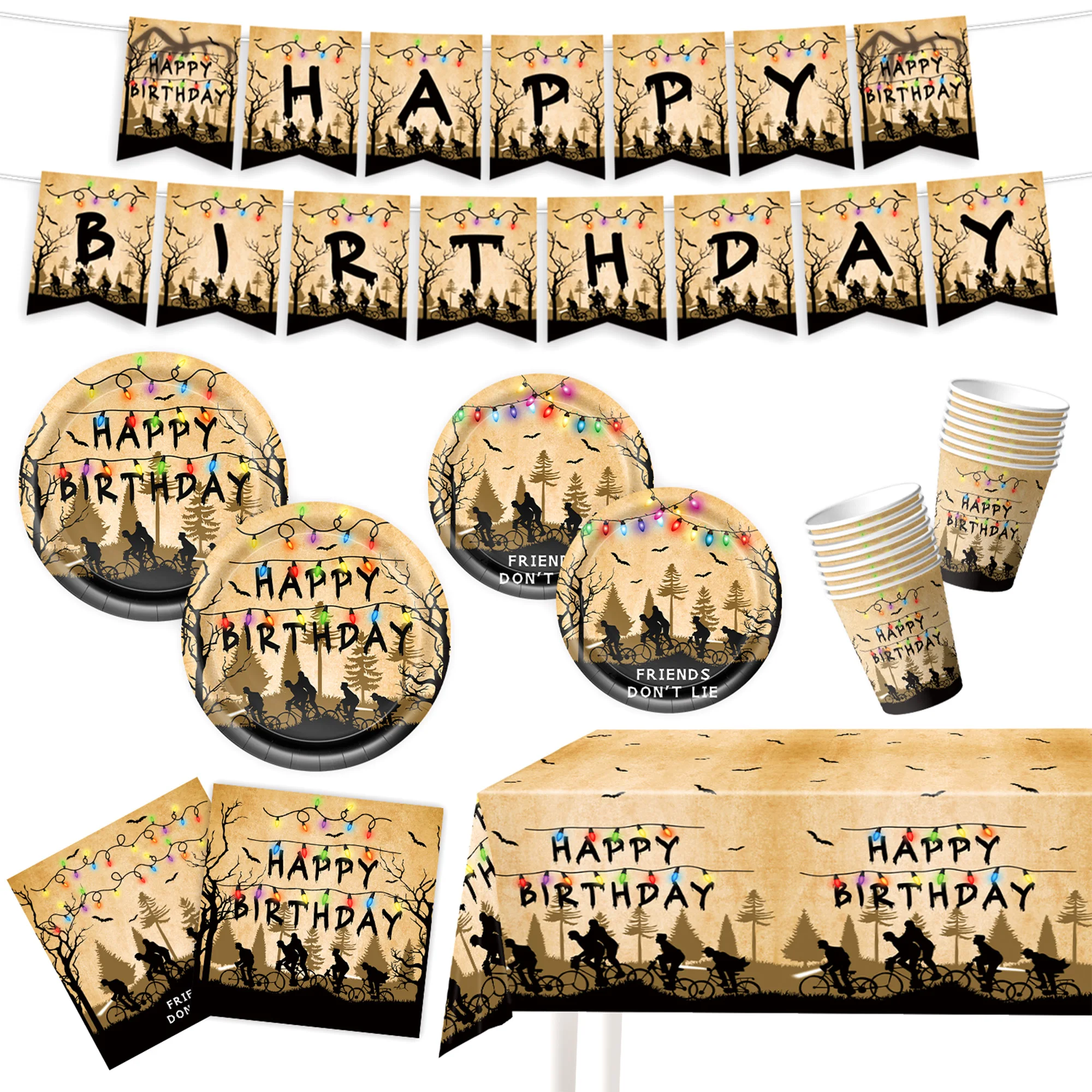

Strange Thriller theme Birthday Party Decoration Disposable Tableware Tablecloth Plate Cup Napkin Banner Baby Shower Party Favor