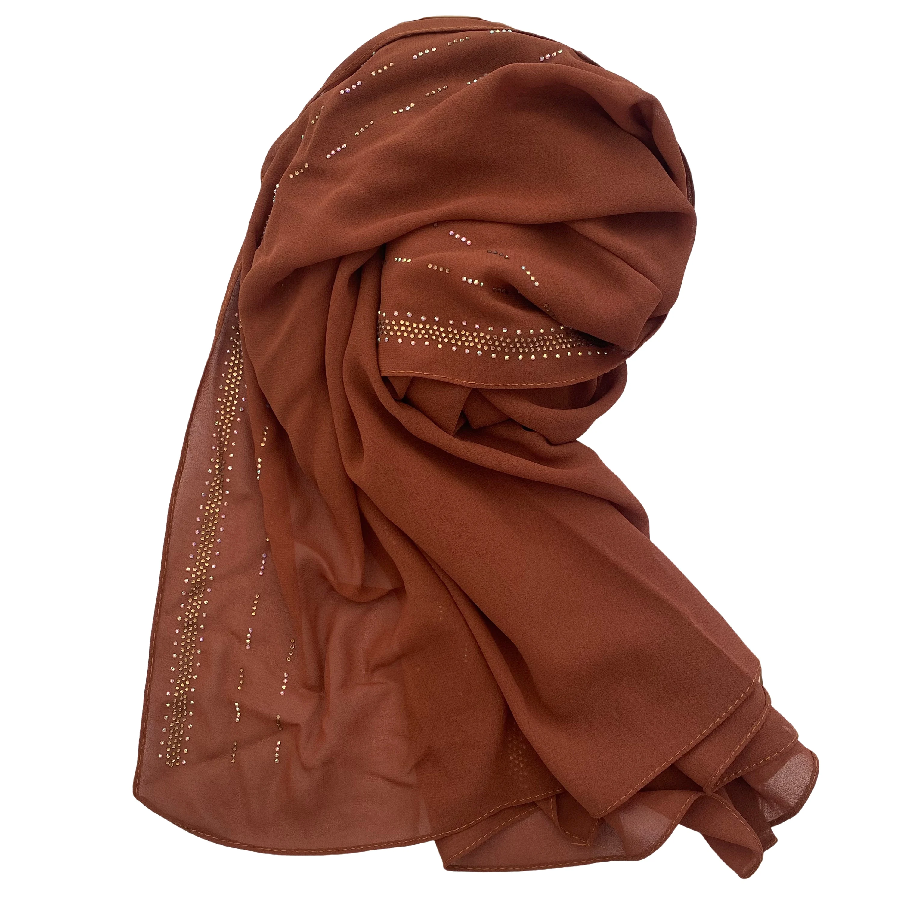 Hijab de piedra de gasa de alta calidad musulmán Tudung Malasia pañuelo para la cabeza de Color sólido bufanda musulmana para mujer chal de diamantes de imitación brillantes