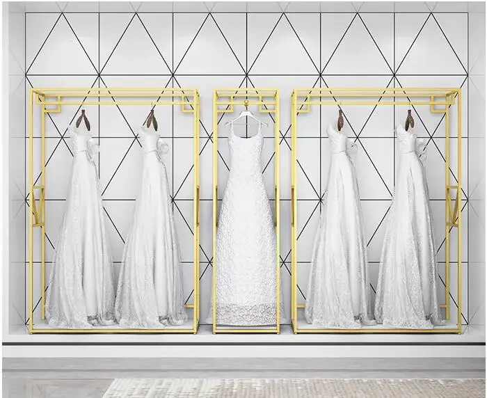 Wedding Rack Display Rack Floor Gold Double Layer Clothing Store High-grade Studio Tieryi Cheongsam Dress Rack