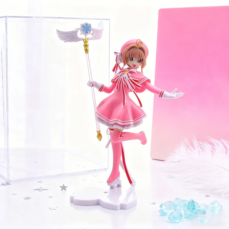 15cm 애니메이션 귀여운 핑크 카드캡터 사쿠라 액션 피규어 PVC 수집용 모델 데스크탑 PC 케이스 장식 자동차 장식 소녀 장난감 선물