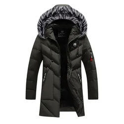 BROWON Brand Warm Long Down Coat Mans Hoodie Fur Collar Solid Color Puffer Jacket Male Fashion Commute Office Clothes for Men